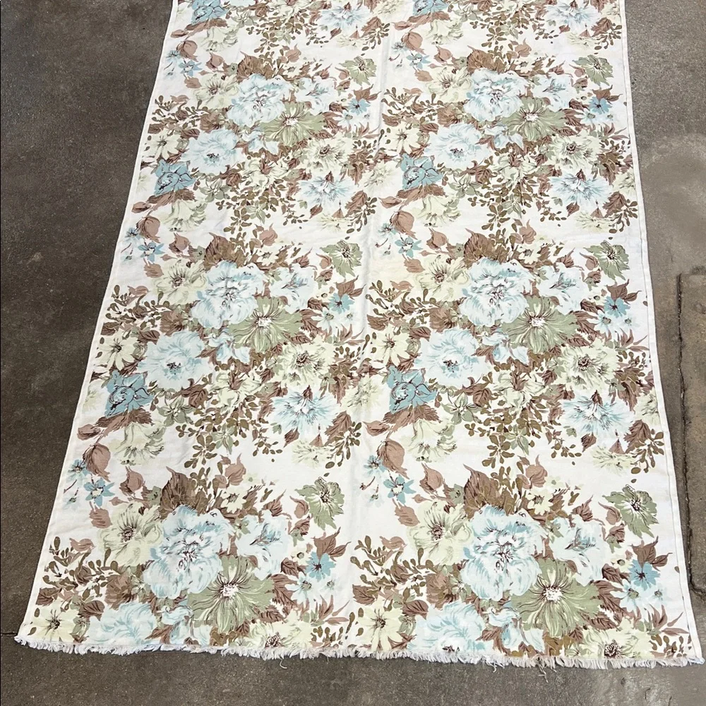 Vintage Cotton Linen blend floral tablecloth 5’ X 40” a treasure to own & enjoy